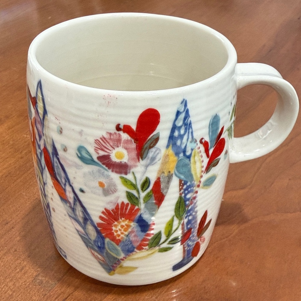 Anthropologie Starla M Halfmann Monogram "M" Floral Petal Coffee Mug